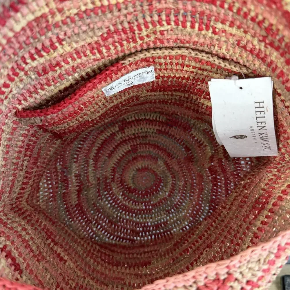 Helen Kaminski Raffia Shoulder Tote Bag Red Striped Crochet Market Minimalist